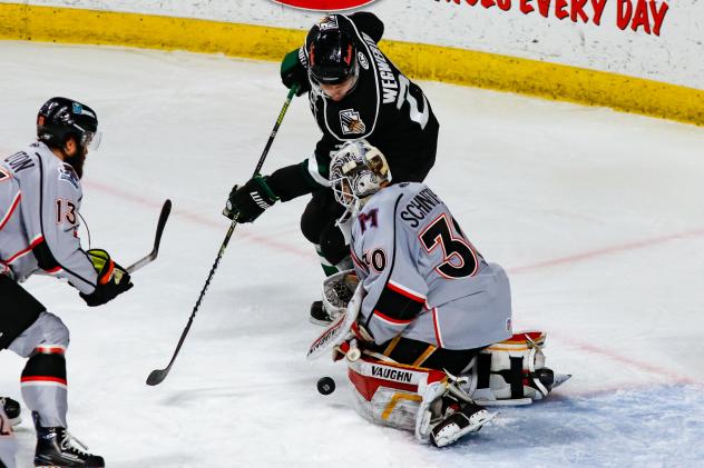 Utah Grizzlies forward Joe Wegworth vs. the Kansas City Mavericks