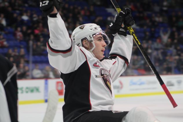 Vancouver Giants defenceman Trevor Longo celebrates a Vancouver goal