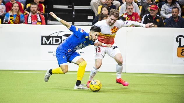 Jereme Raley of the Baltimore Blast (right) vs. the Rochester Lancers