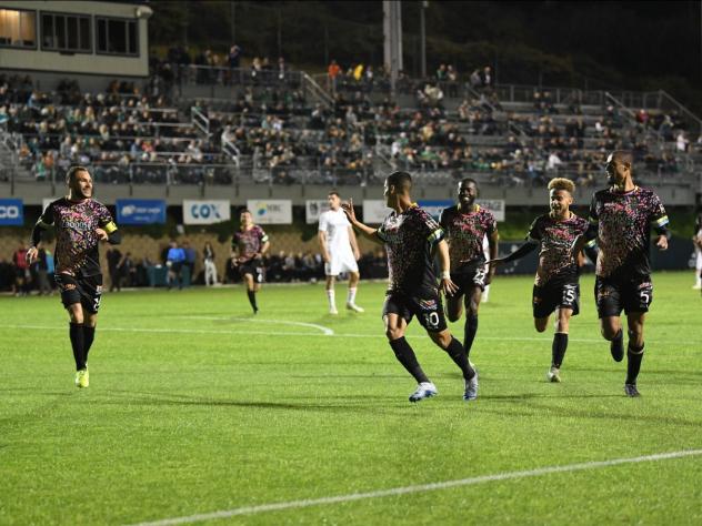 Las Vegas Lights FC midfielder Junior Burgos after his goal