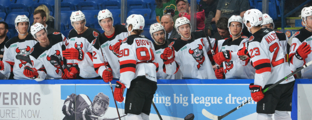 Binghamton Devils dole out congratulations along their bench