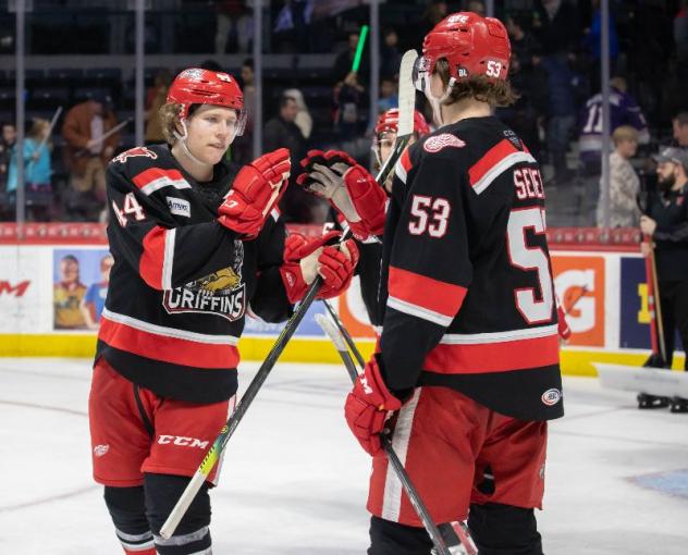 Grand Rapids Griffins defensemen Dennis Cholowski and Moritz Seider