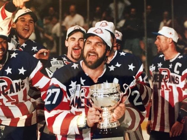 Rochester Americans celebrate their win in Game 7 of the 1996 Calder Cup Finals
