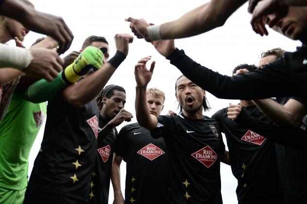 Birmingham Legion FC midfielder Daigo Kobayashi in the huddle