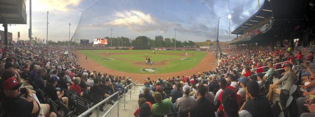 A crowd at Segra Stadium, home of the Fayetteville Woodpeckers