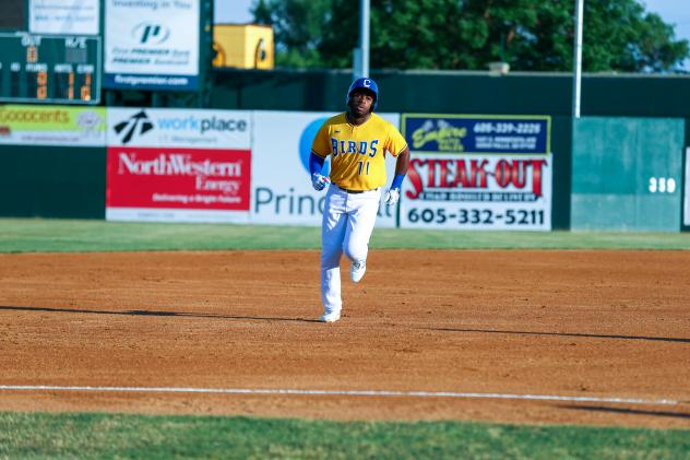 Jabari Henry of the Sioux Falls Canaries rounds the bases following his home run