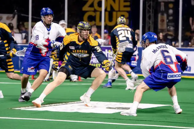 Georgia Swarm defenseman Matt Dunn vs. the Toronto Rock