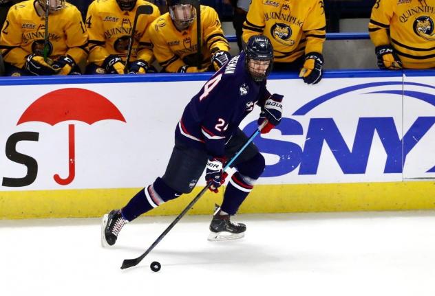 Forward Ben Freeman skating for the University of Connecticut