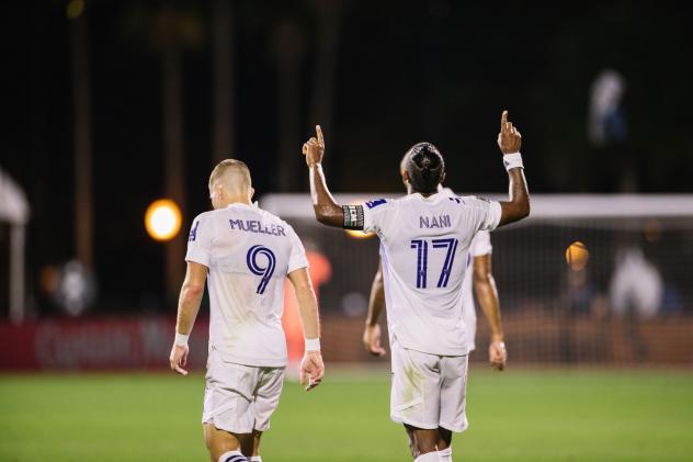 Nani reacts after one of his goals for Orlando City SC vs. Minnesota United at the MLS Is Back Tournament