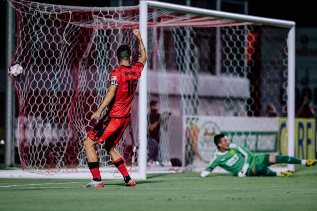 Jon Bakero celebrates a Phoenix Rising FC goal against New Mexico United