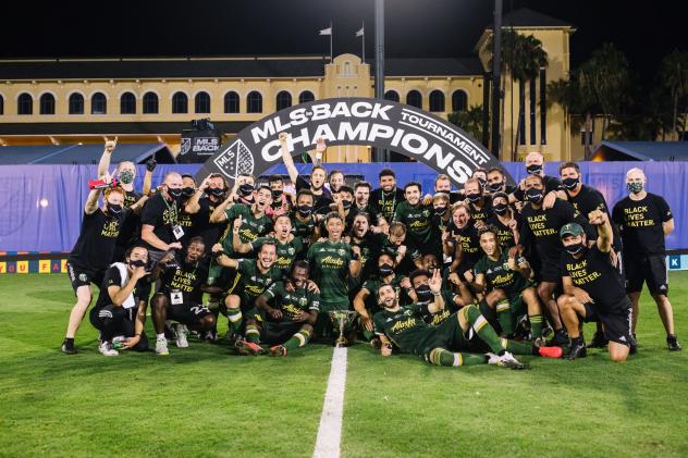 Portland Timbers celebrate the MLS Is Back Tournament title