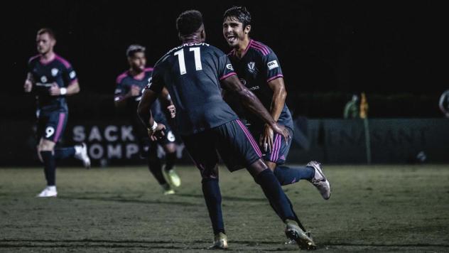South Georgia Tormenta FC celebrates a Jad Arslan goal