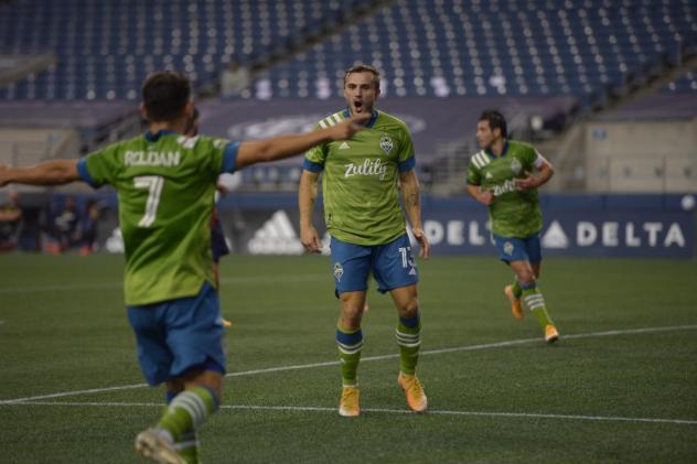 Seattle Sounders FC celebrates a goal