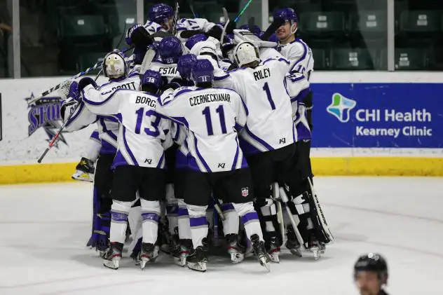 Tri-City Storm celebrate an overtime win