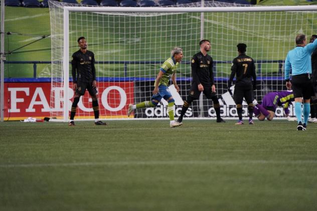 Seattle Sounders FC react after a goal against LAFC