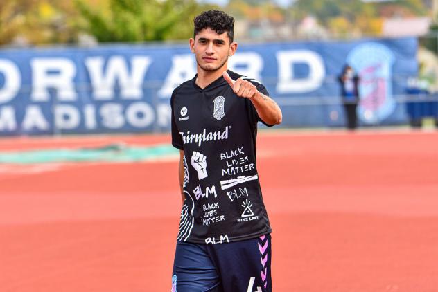 Forward Madison FC defender Gustavo Fernandes