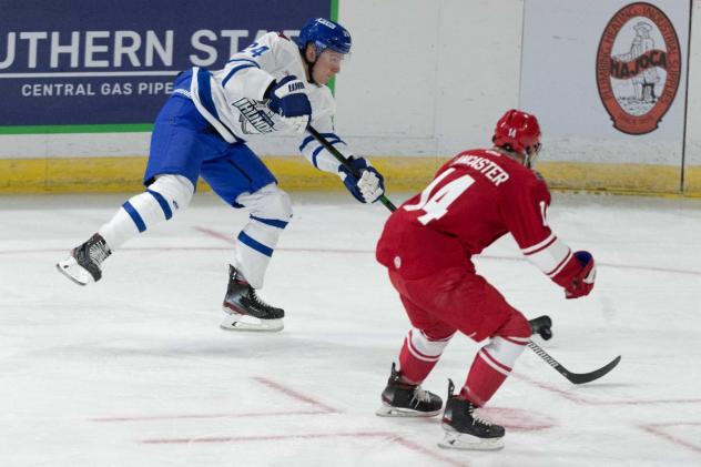 Wichita Thunder forward Bobby McMann (left) vs. the Allen Americans