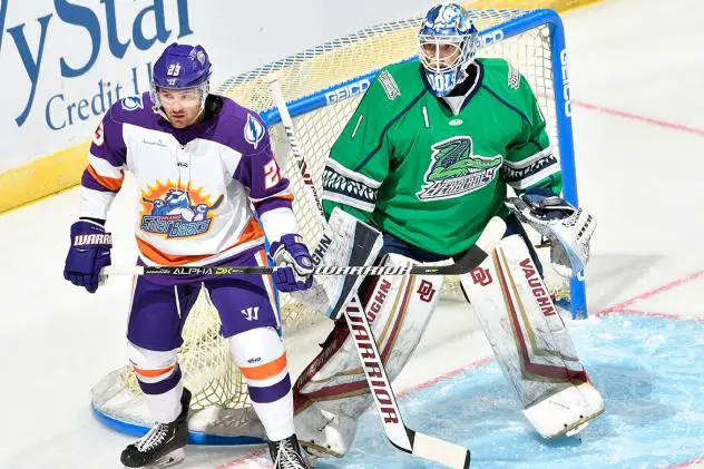 Orlando Solar Bears forward Tristin Langan vs. the Florida Everblades