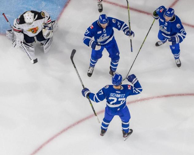 Wichita Thunder celebrate a goal against the Indy Fuel