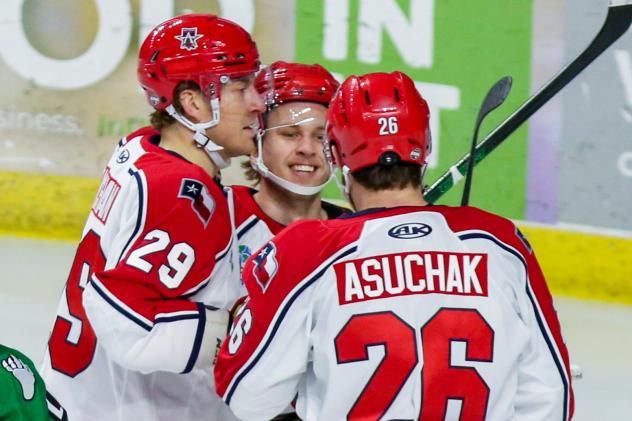 Allen Americans celebrate a Cory Mackin goal