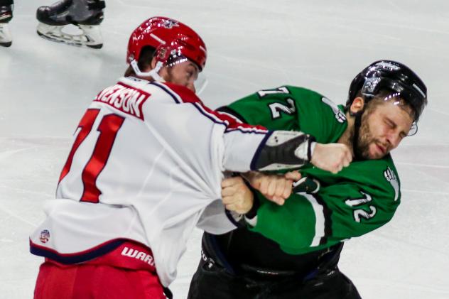 Allen Americans forward Dyson Stevenson lands a punch