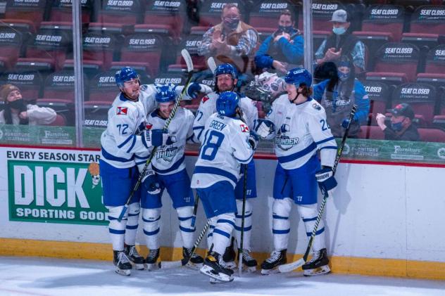 Wichita Thunder celebrate a goal against the Rapid City Rush