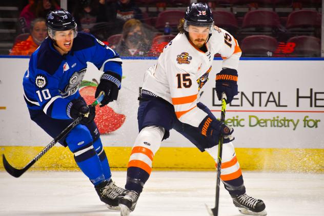 Greenville Swamp Rabbits forward Greg Meireles (right) vs. the Jacksonville IceMen