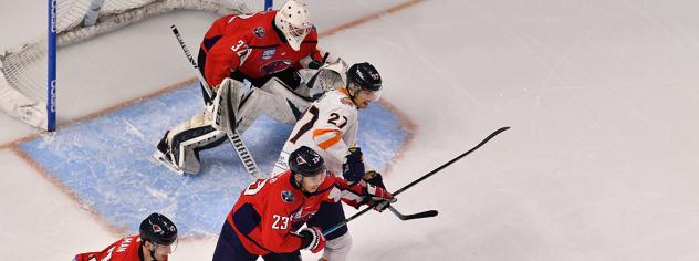 South Carolina Stingrays goaltender goaltender Jake Kupsky vs. the Greenville Swamp Rabbits
