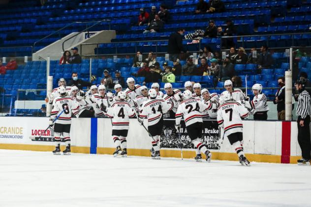 Odessa Jackalopes celebrate along the bench