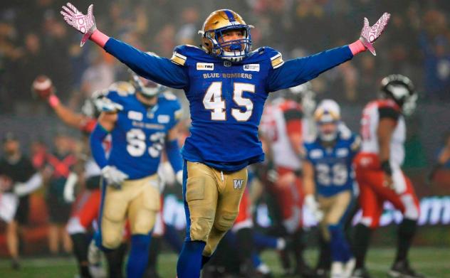 Linebacker Jovan Santos-Knox with the Winnipeg Blue Bombers