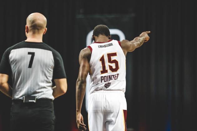 Canton Charge guard-forward Sir'Dominic Pointer points vs. the Westchester Knicks