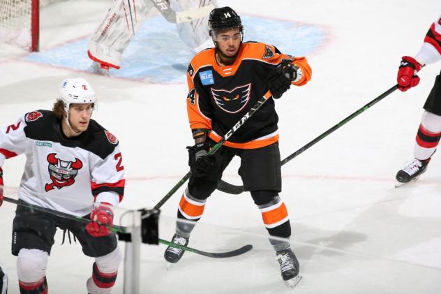 Lehigh Valley Phantoms forward Zayde Wisdom vs. the Binghamton Devils