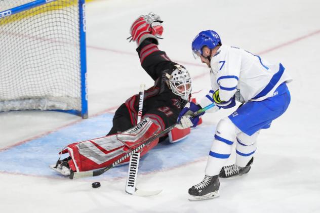 Wichita Thunder forward Peter Crinella takes a shot against the Rapid City Rush