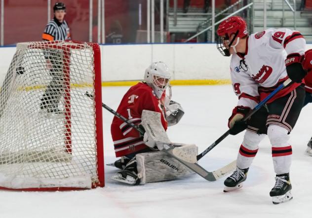 New Jersey Titans forward Evan Werner scores against the Johnstown Tomahawks