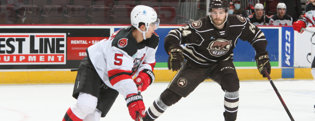 Binghamton Devils defenseman Connor Carrick vs. the Hershey Bears