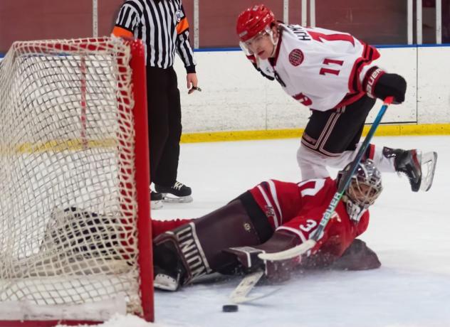 New Jersey Titans forward Blake Humphrey scores against the Johnstown Tomahawks