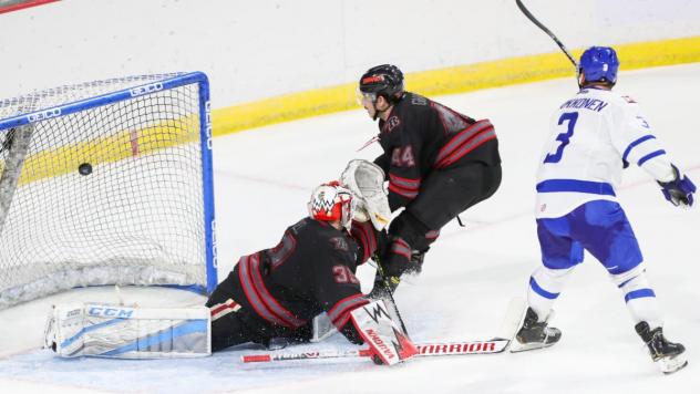 Patrik Parkkonen of the Wichita Thunder scores against the Rapid City Rush
