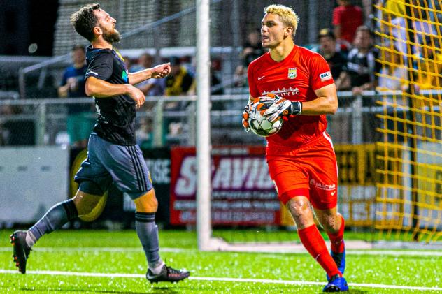 Goalkeeper Phil Breno with the Charleston Battery