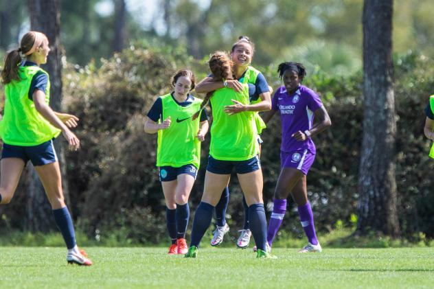 Raisa Strom-Okimoto of Kansas City NWSL celebrates a goal vs. the Orlando Pride