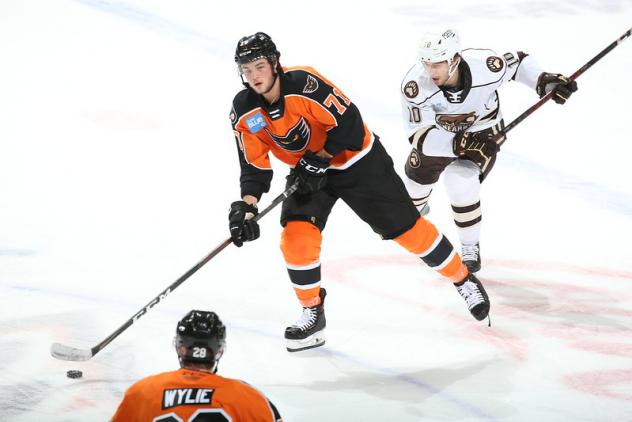 Lehigh Valley Phantoms forward Tyson Foerster against the Hershey Bears