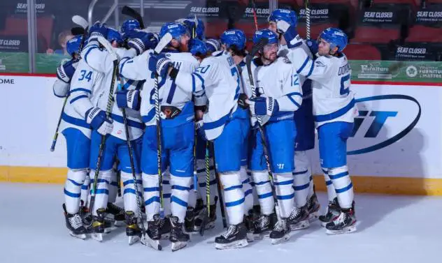 Wichita Thunder huddle up to celebrate