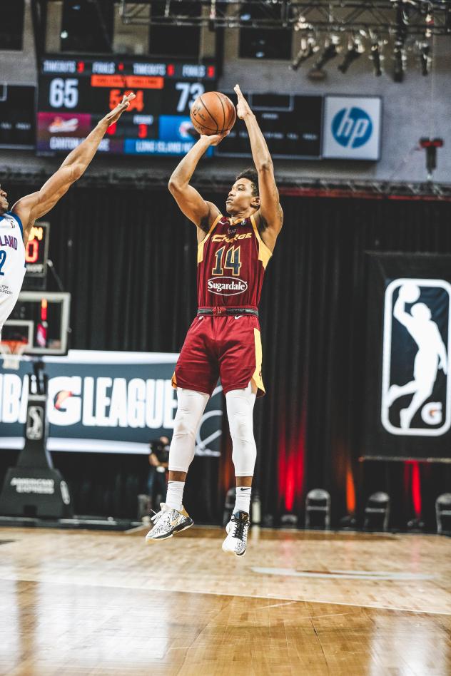 Canton Charge forward Lamar Stevens takes a shot against the Long Island Nets