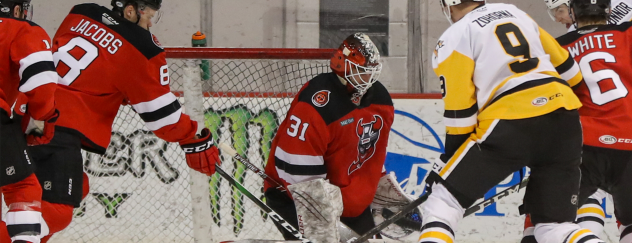 Binghamton Devils goaltender Gilles Senn vs. the Wilkes-Barre/Scranton Penguins