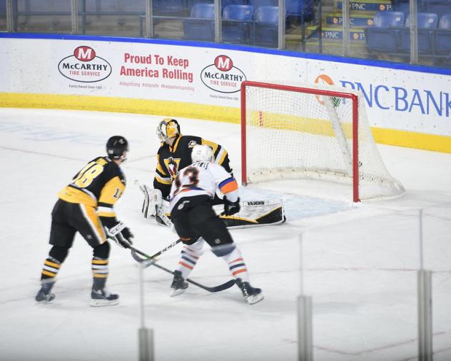 Lehigh Valley Phantoms left wing Ryan Fitzgerald scores against the Wilkes-Barre/Scranton Penguins