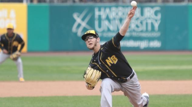 Brandon Fry pitching for the New Britain Bees