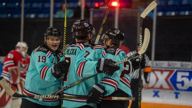 Columbus River Dragons celebrate a goal