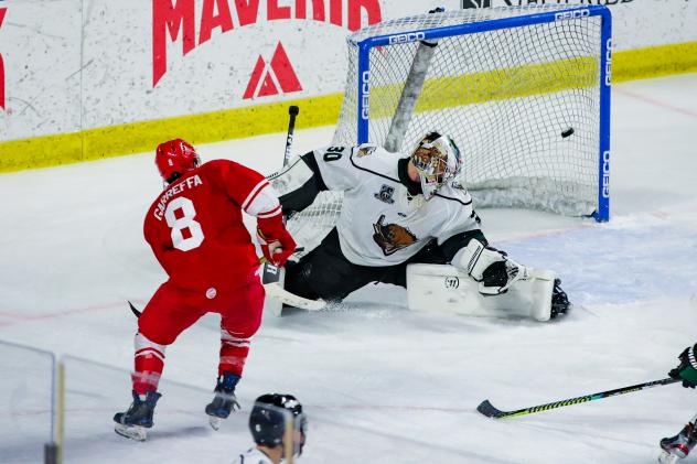 Joseph Garreffa of the Allen Americans scores in overtime to beat the Utah Grizzlies