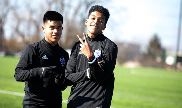 Louisville City FC Academy players Carlos Moguel, left, and Joshua Wynder