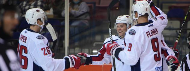 South Carolina Stingrays celebrate a goal against the Fort Wayne Komets