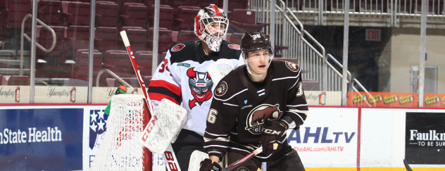 Binghamton Devils goaltender Evan Cormier vs. the Hershey Bears
